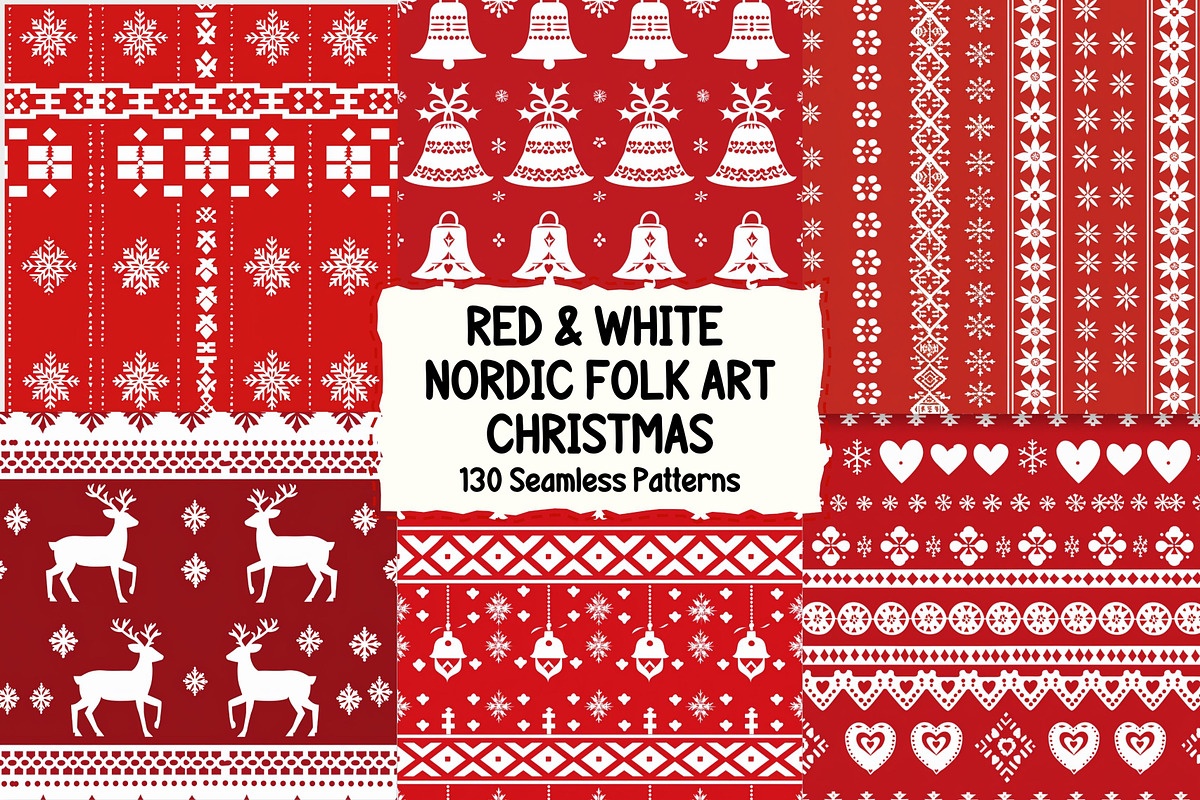 Red & White Nordic Christmas, a Pattern Graphic by Pattern Whimsy (Photo 1 of 10)