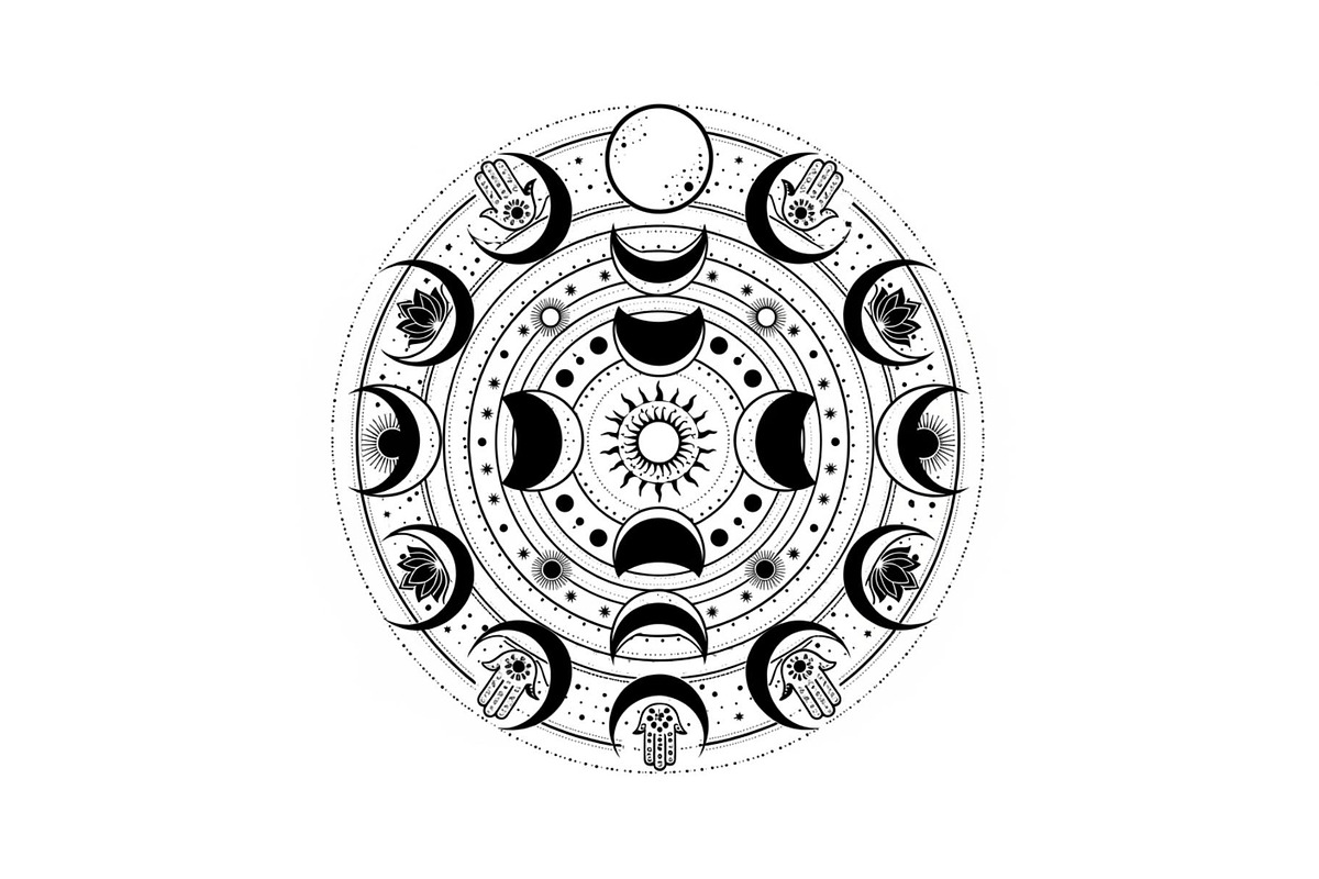 Moon Phase Mandala SVG Bundle, an Illustration by yasushie (Photo 16 of 31)