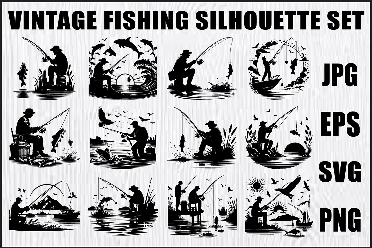 Vintage Fishing Scene Bundle, an Object Graphic by Designer_Momina (Photo 1 of 13)