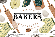 Bakers Kitchen Clipart & Patterns, a Food Illustration by Illustrations Lazarteva (Thumbnail 1 of 6)