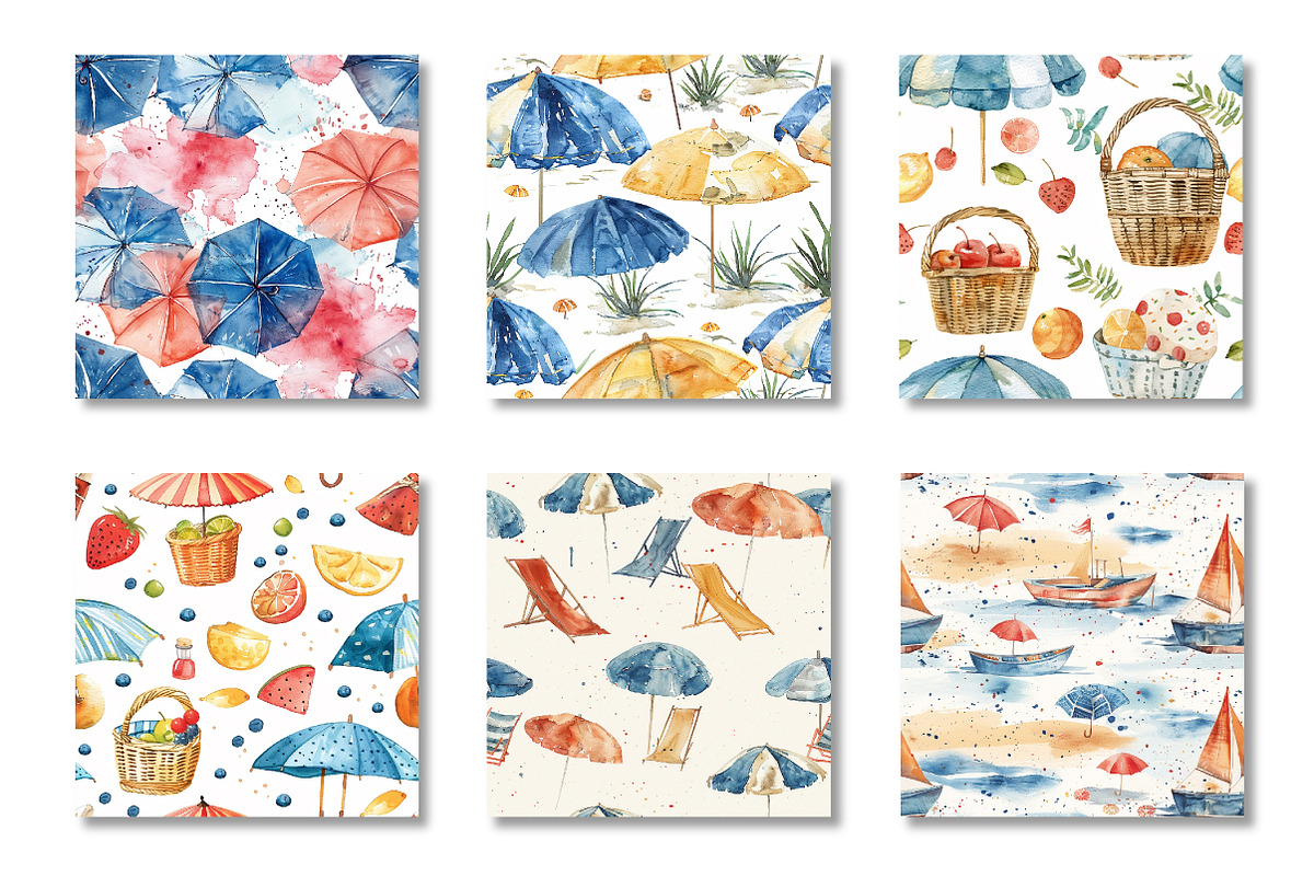 Watercolor Beach Summer Patterns, a Pattern Graphic by Canvas Craft