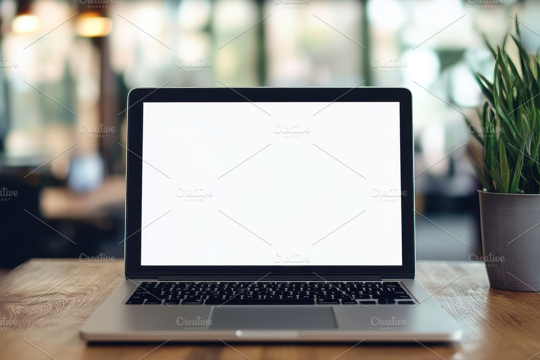 Laptop with a blank screen on a desk, a Photo by Pavel_design