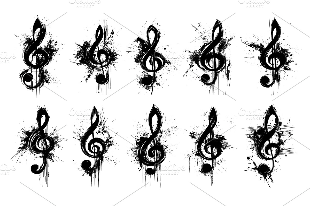 Treble clefs grunge elements black, an Object Illustration by Onyx