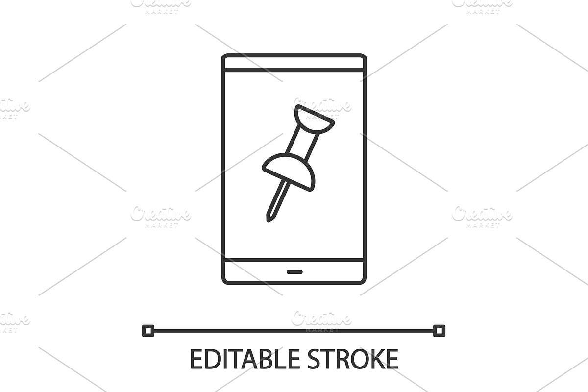 Mobile phone with pin linear icon, an Outline Icon by IMG Visuals