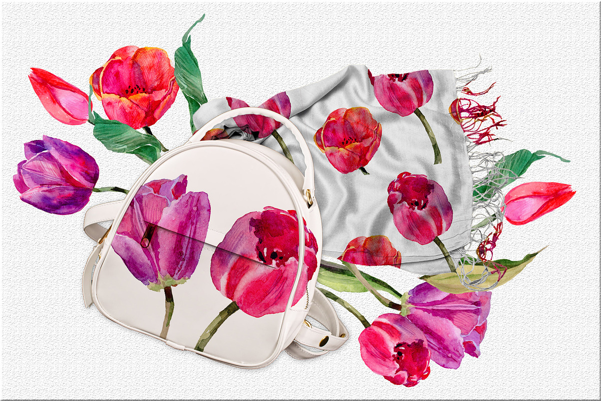 Tulips PNG watercolor flower set, a Seasonal Illustration by WatercolorPNG.com (Photo 2 of 7)