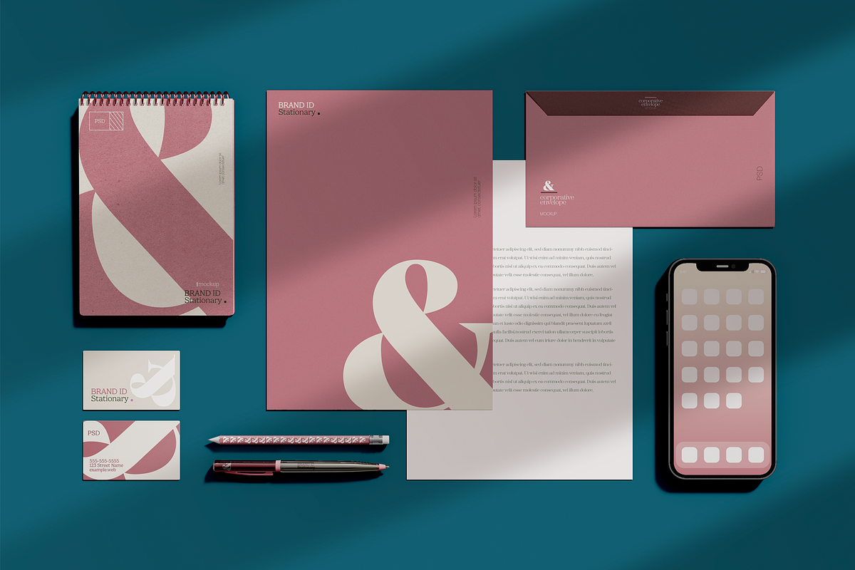 Stationery Set Or Smartphone Mockup, an Advertising Mockup by Hubzway (Photo 2 of 2)