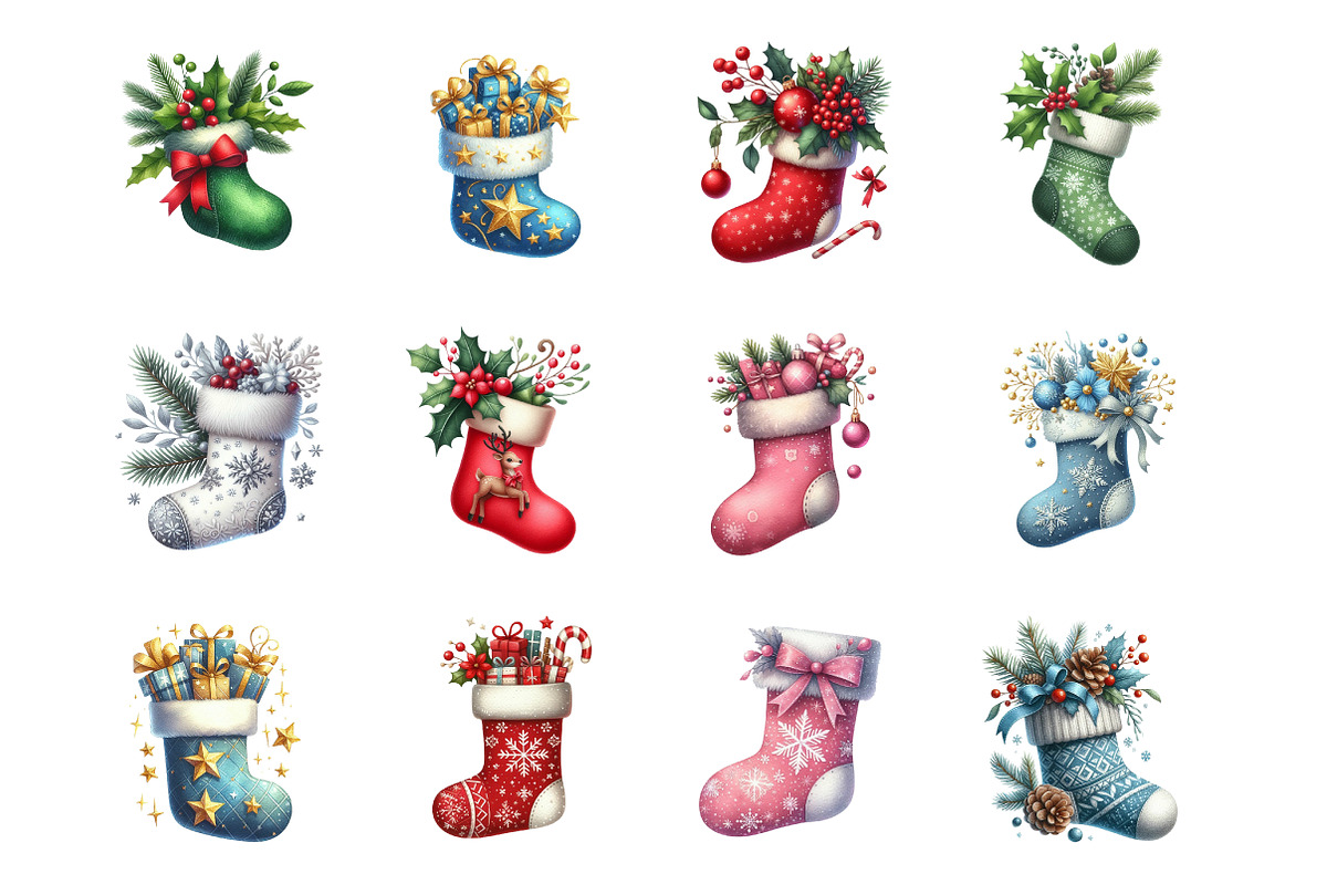 Christmas Stockings Clipart Bundle, an Illustration by SinaCreation (Photo 2 of 7)