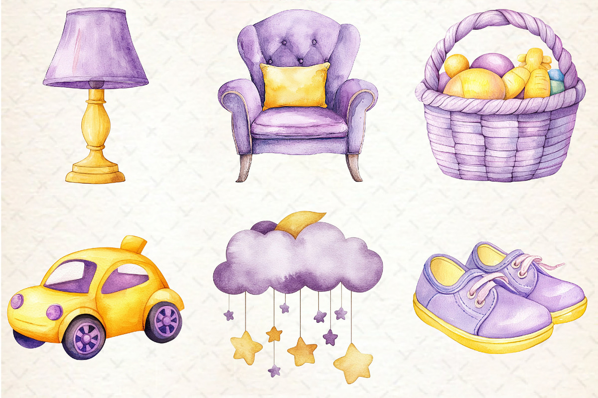 Yellow Light Lilac Baby Nursery Clip, an Illustration by Rose Art (Photo 4 of 4)