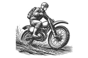 Motocross Rider Splashing Through, a Sport Illustration by AlexArt