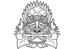 Black And White Fierce Tiki Mask, an Illustration by HitToon