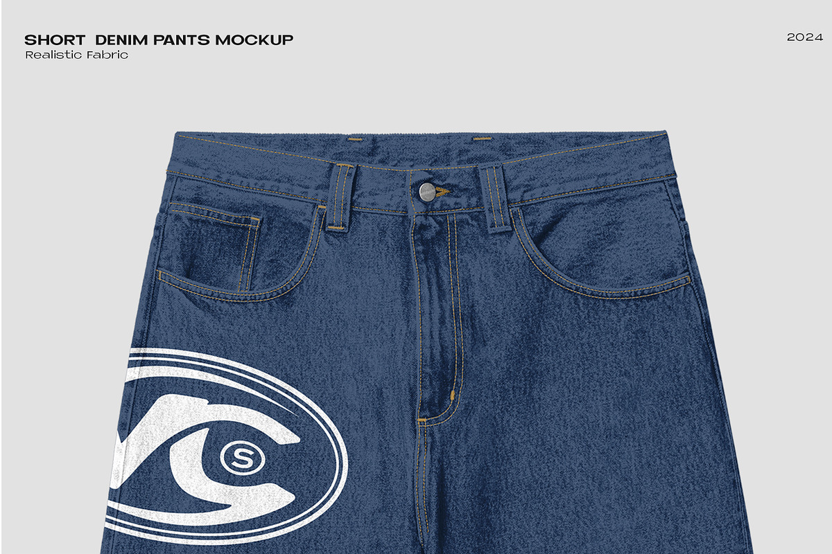 Short denim pants mockup, a Bottom Mockup by Voyage Studio (Photo 1 of 3)