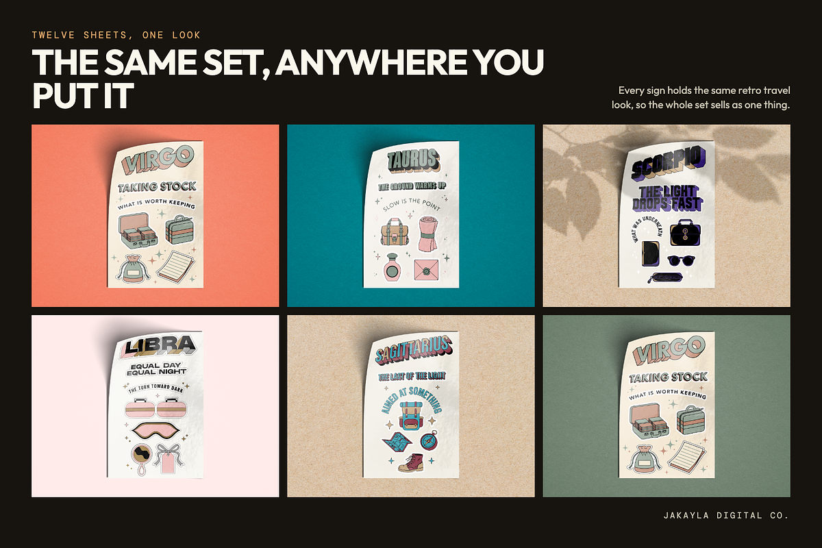 96 Retro Zodiac Travel Graphics, an Object Graphic by Jakayla Digital Co (Photo 9 of 11)