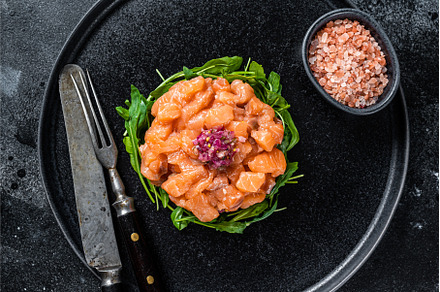 Raw Salmon tartare or tartar with