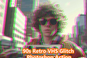 90s Retro VHS Glitch Photoshop, an Action Add-On by Studio Retouch