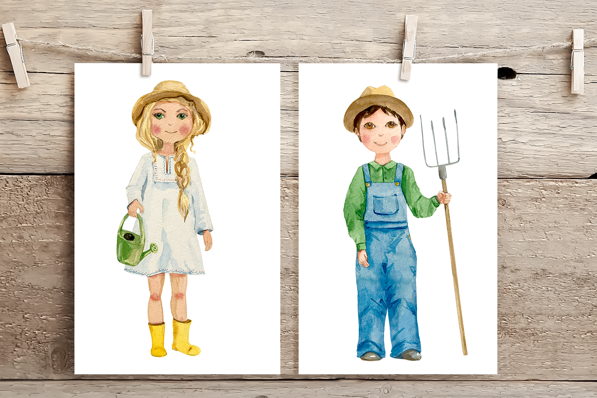 Little Farmers Watercolor Set, a Person Illustration by Tati Bordiu (Photo 1 of 7)