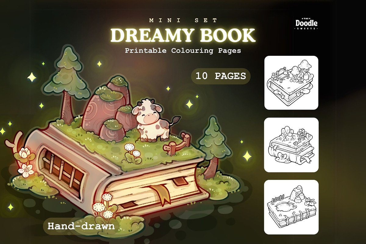 Dreamy Book Printable Coloring Pages, an Object Graphic by TheDoodleSweets (Photo 1 of 4)