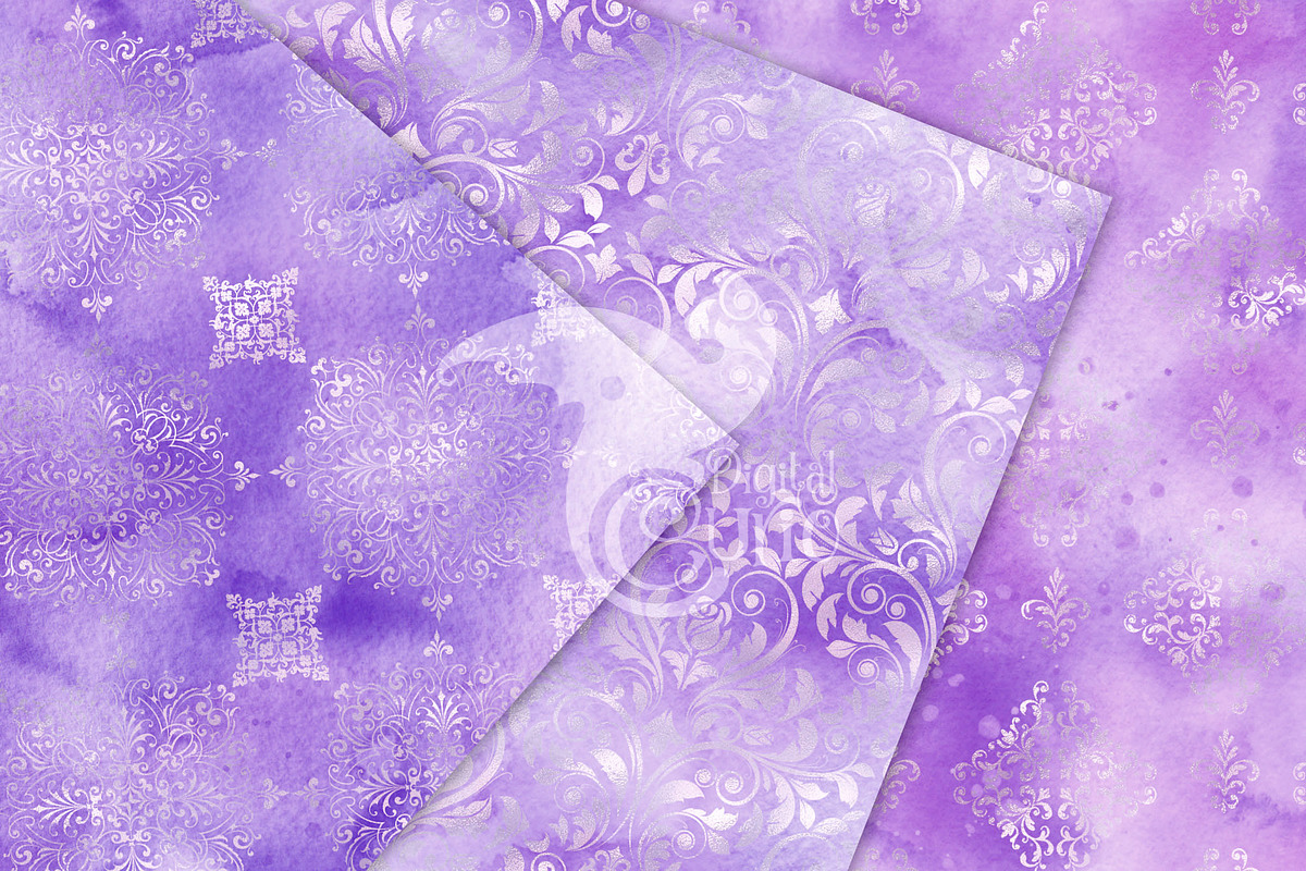 Purple and Silver Watercolor Damask, a Texture Graphic by Digital Curio (Photo 3 of 3)