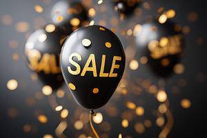 Black and Gold Sale Balloons with Confetti, a Holiday Photo by AlyaAnd