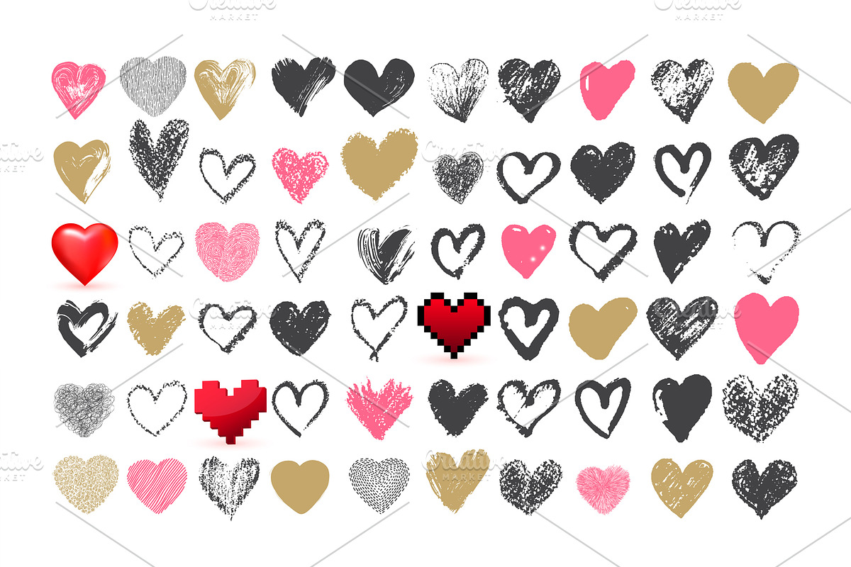 Hand drawn heart icons, a Texture Graphic by Vector photo shop