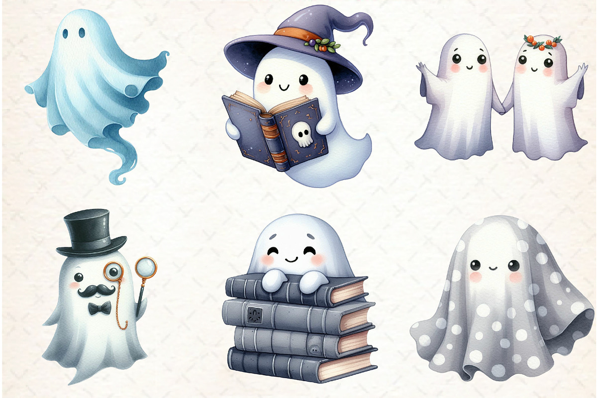 Watercolor Cute Ghost Clipart, an Illustration by Libby Wishes (Photo 4 of 6)
