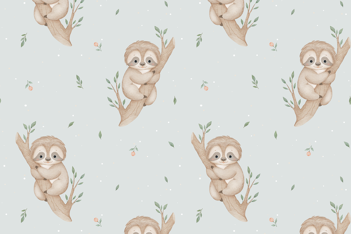 Baby Sloth – Patterns & Clipart, a Pattern Graphic by tetiartline (Photo 6 of 7)
