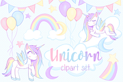 Unicorn Clipart Set, an Illustration by Pinkinks (Thumbnail 1 of 2)