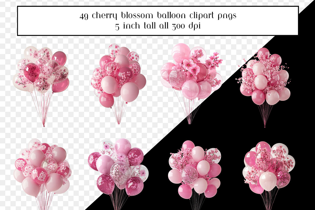 Cherry Blossom Balloon Bundles, an Object Graphic by AllTheKewtClipart (Photo 5 of 14)