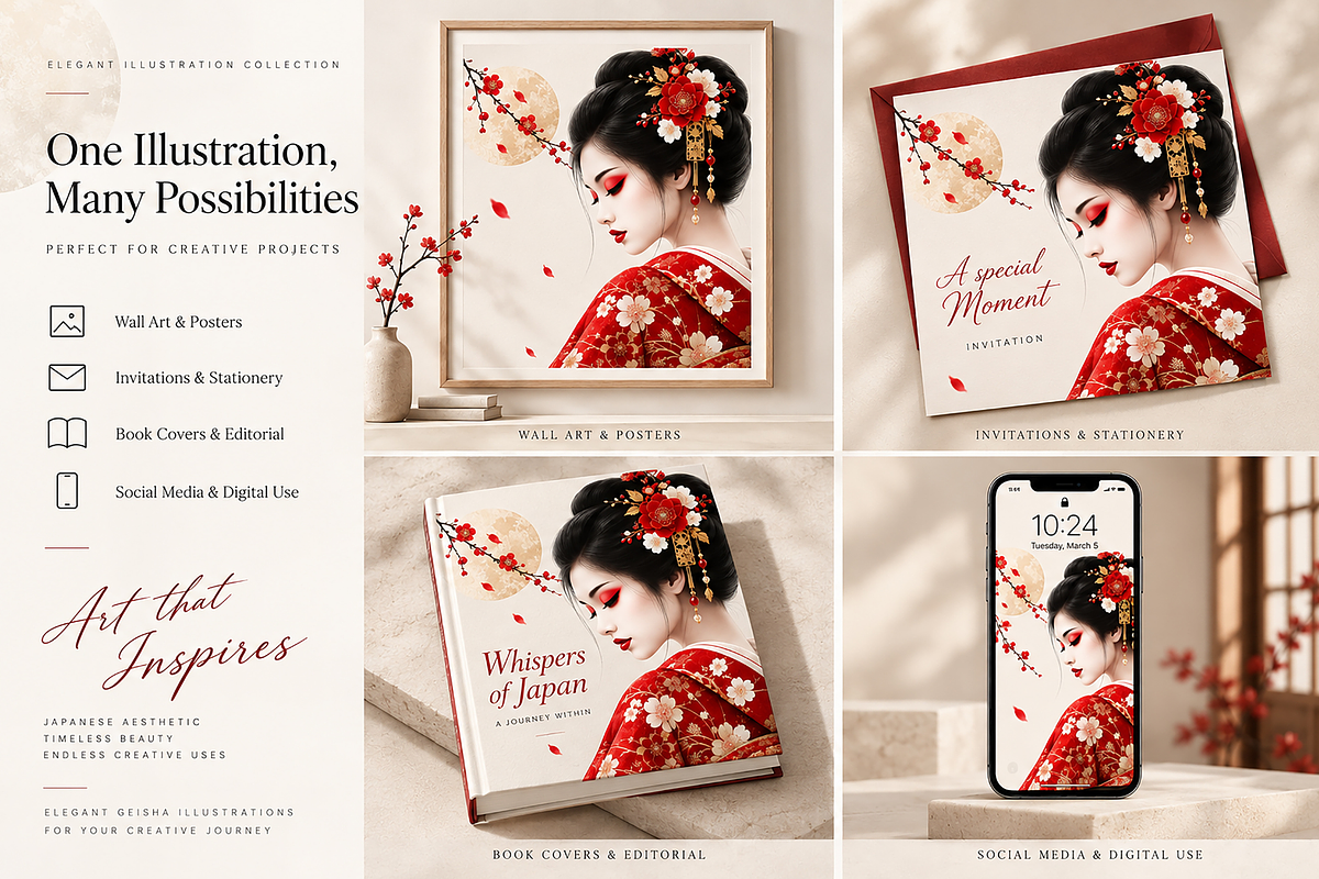 Elegant Geisha Illustrations, a Person Illustration by MarisoArt (Photo 4 of 6)