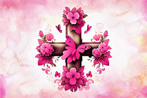 Pink Cross Flower Butterfly Clipart