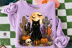 Black Cat Halloween PNG,Desert, a Seasonal Illustration by Libby Wishes
