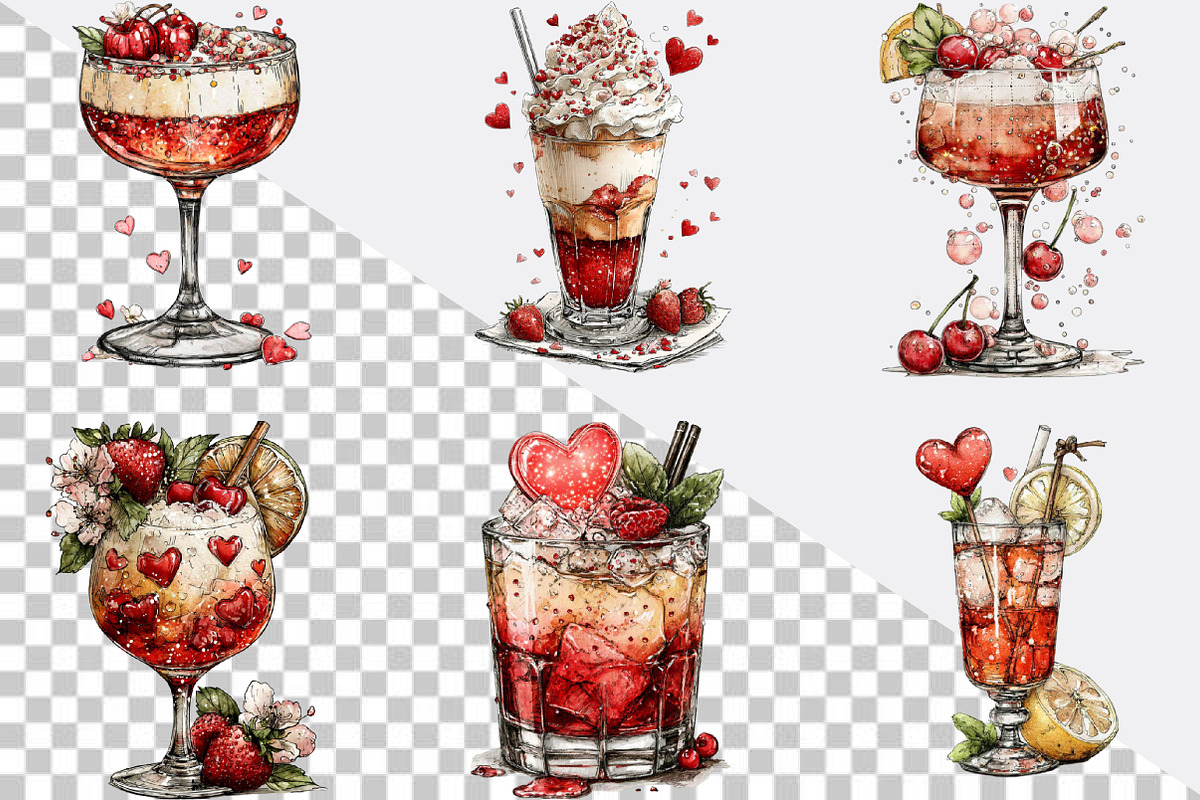 Valentine Whimsical Cocktail Clipart, an Illustration by SVGArt (Photo 2 of 7)