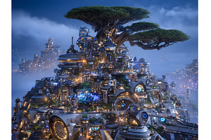 A treehouse with a futuristic design, an Architecture Photo by ZinetroN