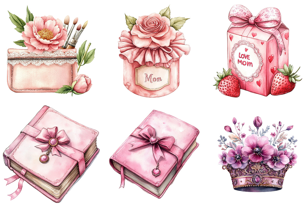 Pink Coquette Mothers Day Clipart, an Illustration by Watercolor design (Photo 4 of 5)