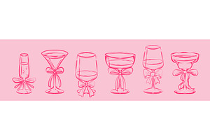 Cocktail glass set with pink bow, a Food Illustration by art PVP - market
