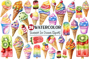 Colorful Summer Ice Cream Clipart, an Illustration by Rose Art