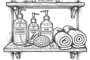 Natural Skincare Products on Wooden, an Object Illustration by AlexArt