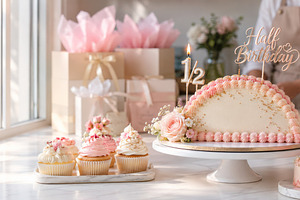 Half birthday celebration cake and c, a Photo by Dvoevnore photos