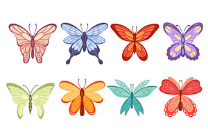 Set Of Colorful Butterfly Insect