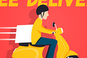 Supplier On Scooter With Package, a Person Illustration by Black White Mouse Design (Thumbnail 3 of 3)