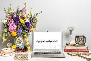 Purple & Vintage Macbook Mockup #21