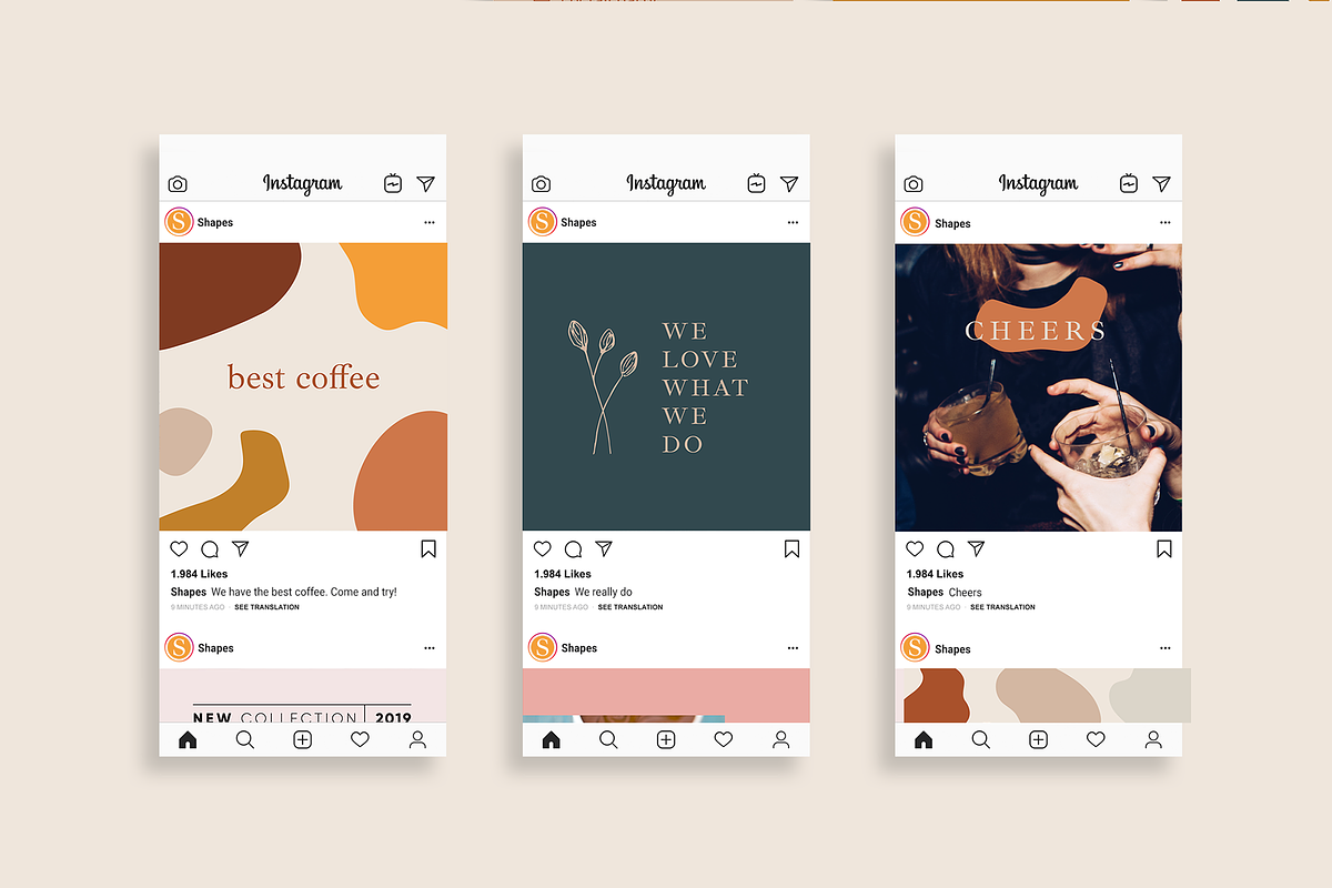Shapes Instagram Posts Template, a Social Media Template by Wild Ones (Photo 2 of 6)