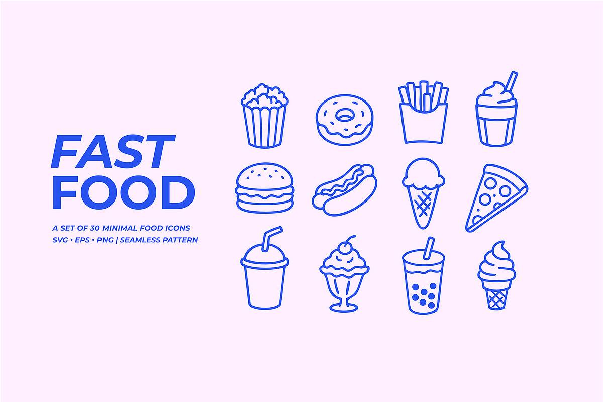 Fast Food icons, an Outline Icon by GraphicsByKassy (Photo 1 of 6)