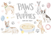 Paws and Puppies watercolor clipart, an Animal Illustration by Eves_Aquadreams (Thumbnail 1 of 8)