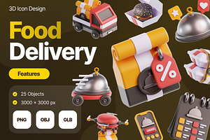 Food Delivery 3D Icons, an Object 3D Model by Rakata Studio