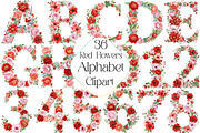 Watercolor Red Flowers Alphabet Clip, an Illustration by DreamPrint404 (Thumbnail 1 of 4)