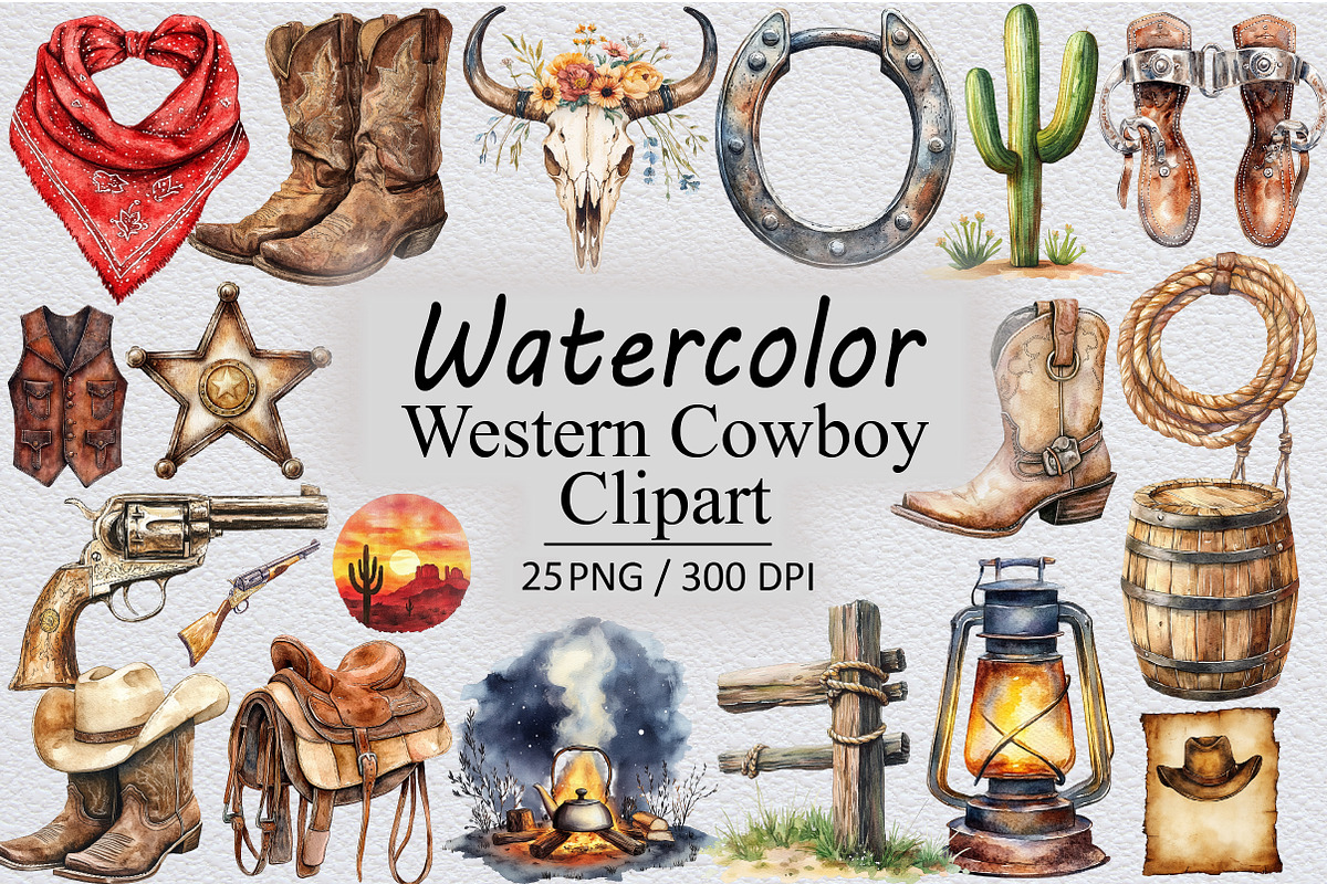 Western Cowboy Clipart, an Illustration by Design Market (Photo 1 of 3)