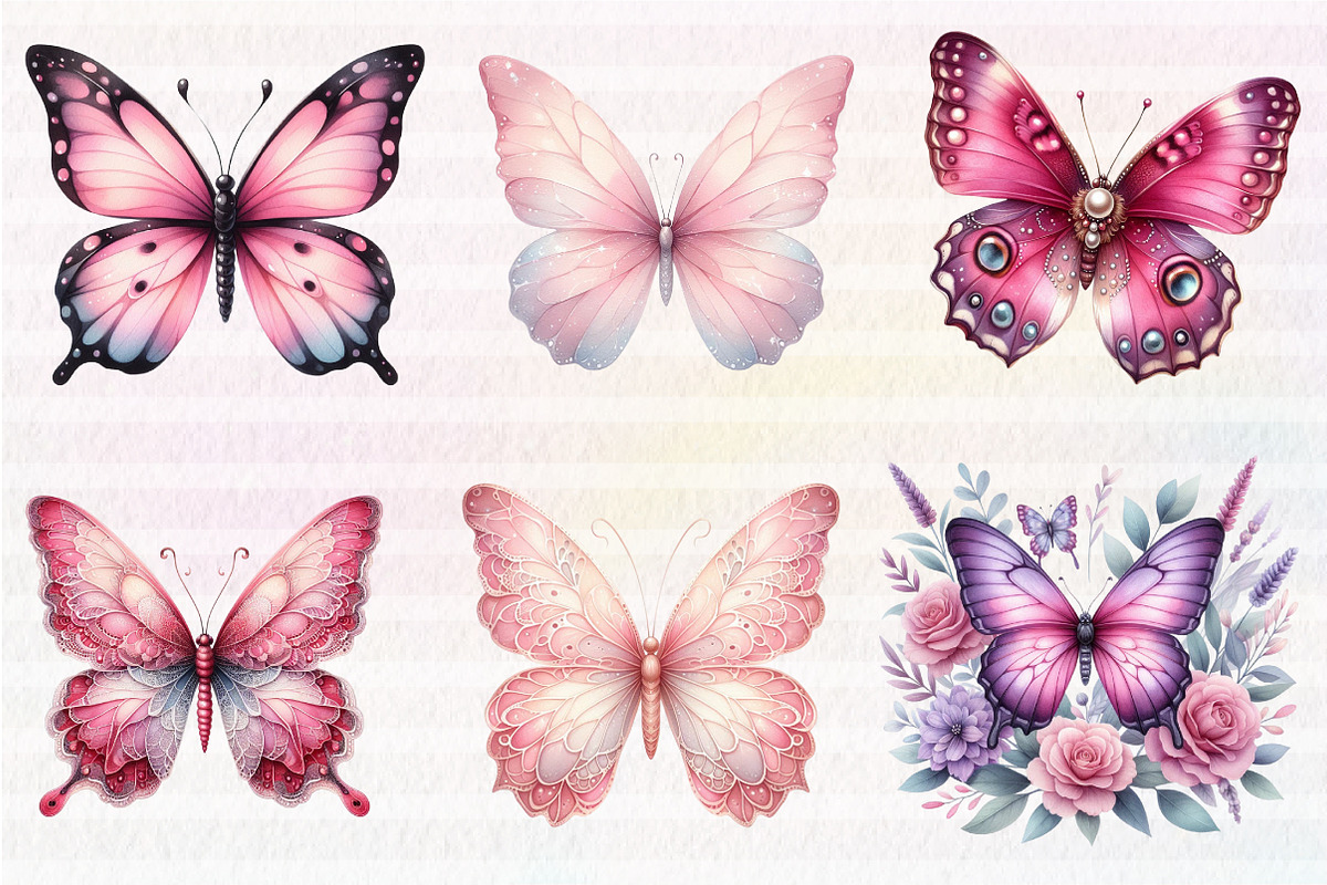 Pink Butterfly Clipart, an Illustration by CreationArt (Photo 3 of 5)