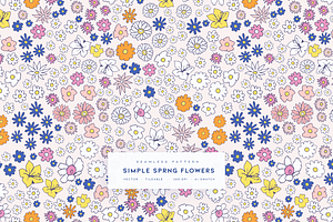 Simple Spring Flowers | Vector Print, a Pattern Graphic by MalyskaStudio