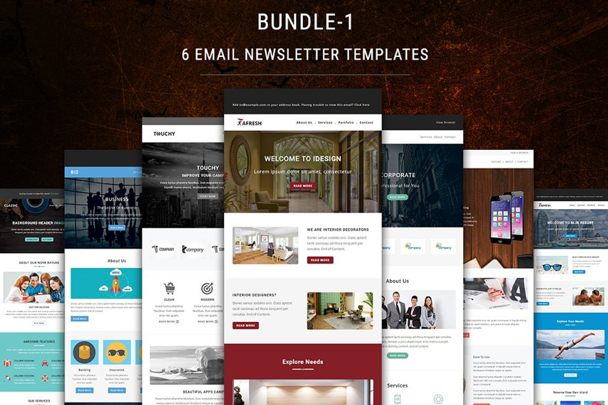 6 Email Newsletter Templates Bundle, an Email Template by Pennyblack Templates (Photo 1 of 7)