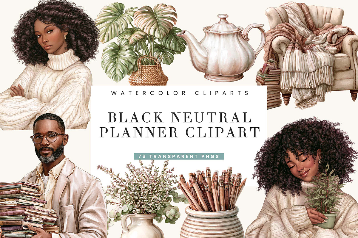 Black Neutral Planner Clipart Bundle, a Person Illustration by BusyDaydesign (Photo 1 of 9)